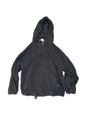 Bobbi Burns vintage 90s 100% silk navy blue jacket with hood